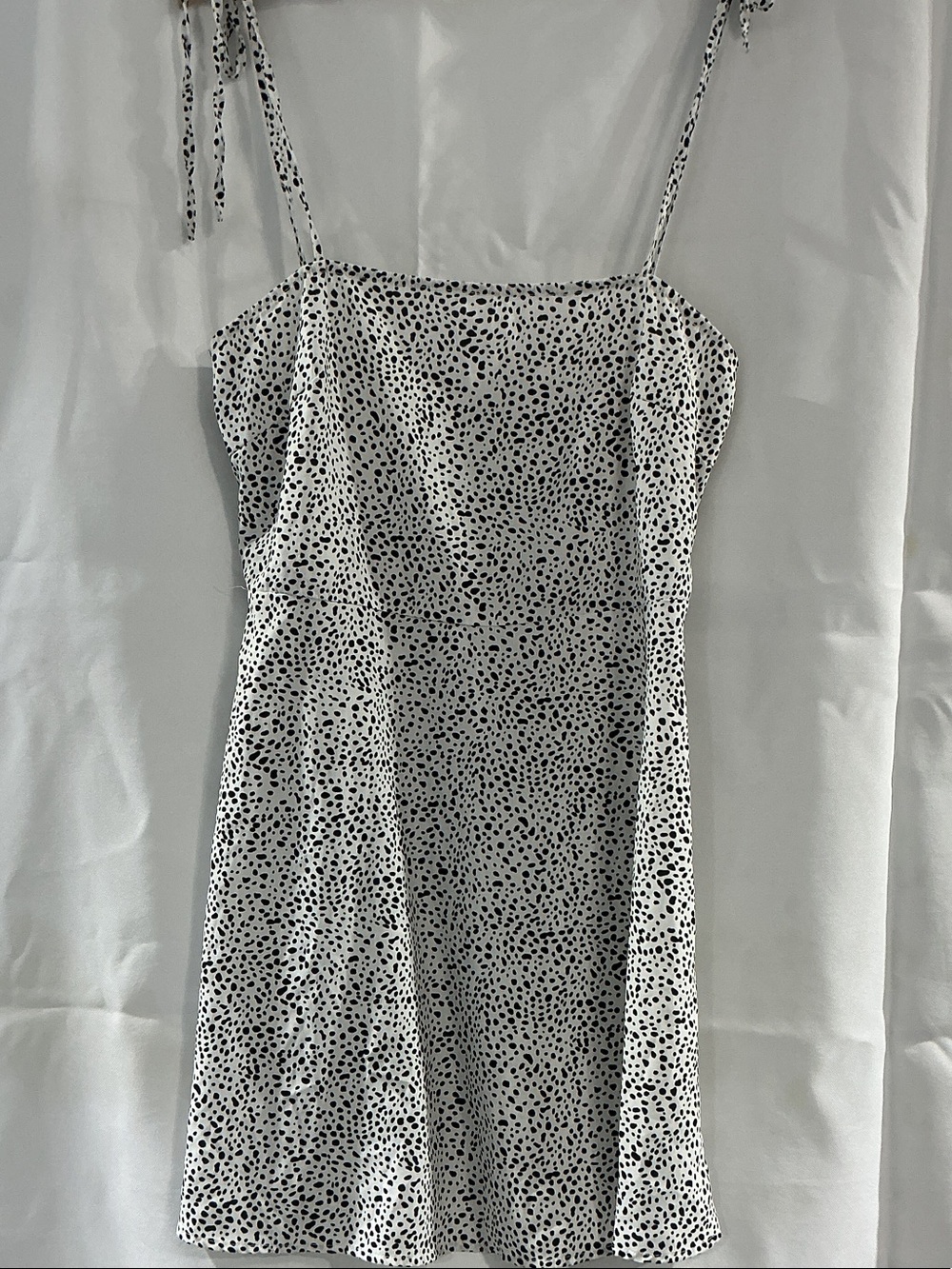 SHEIN White Mini Dress with Black Spot Print and Tie Straps
